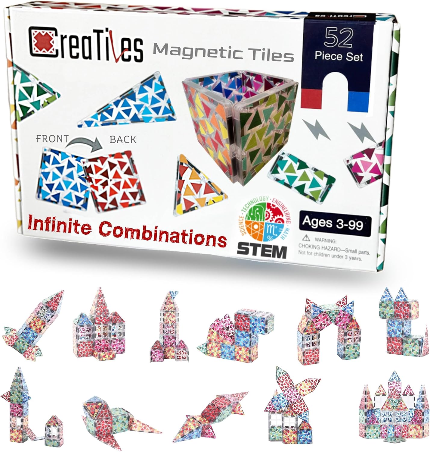 Magnetic Tiles Set - 52 PCS Double-Sided Color Tiles for Kids