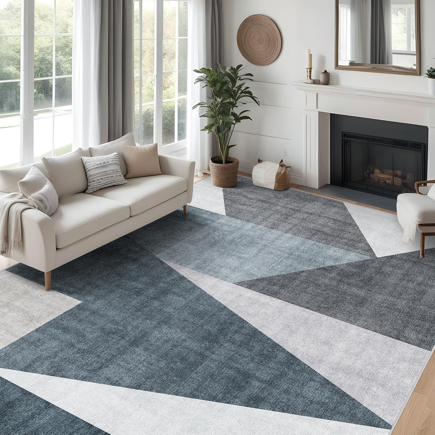 Puino Washable Modern Area Rug: Stylish 9x12 Geometric Design