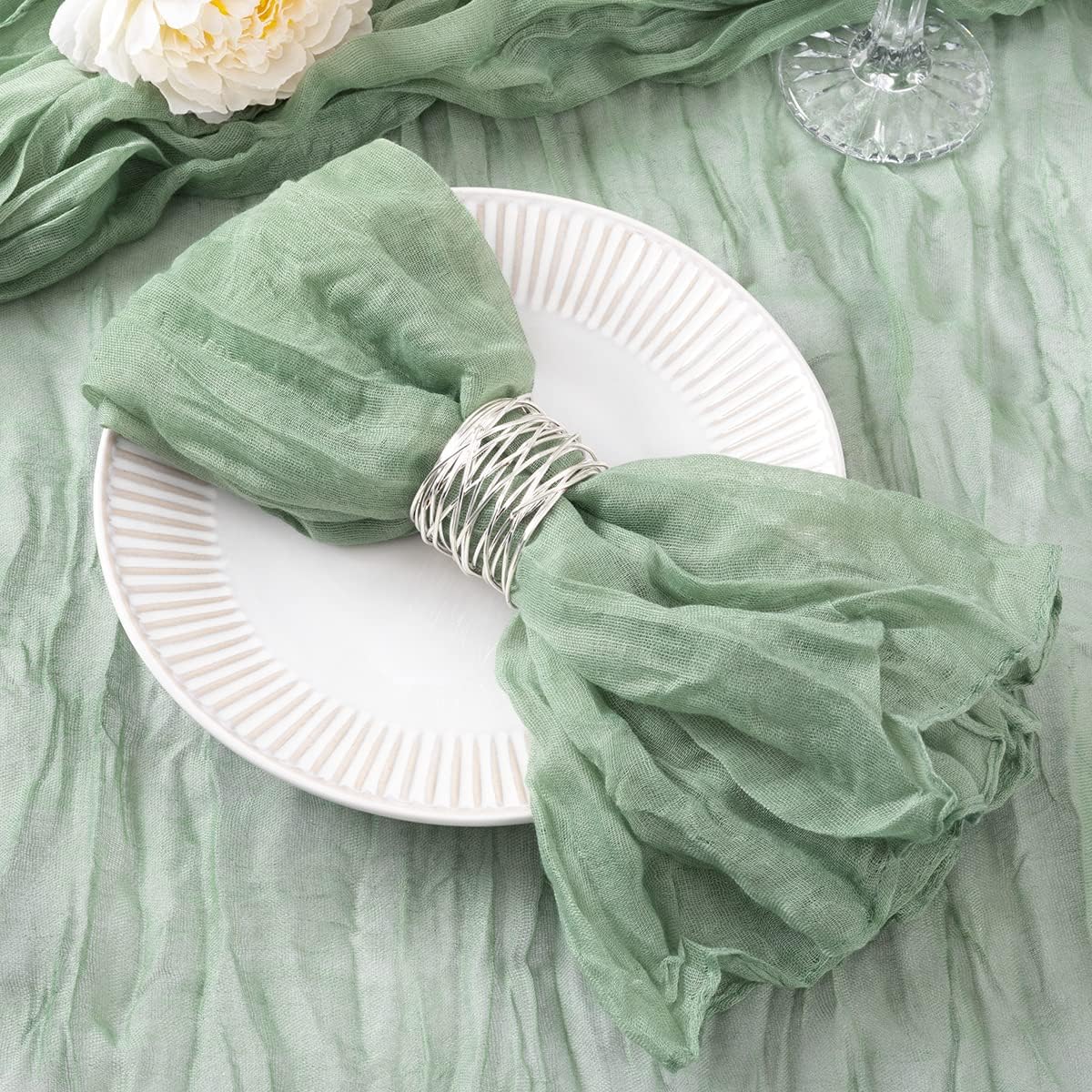 Sage Green Cheesecloth Napkins Set of 50 for Elegant Events
