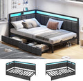 Corner Daybed with Storage Drawers and LED Lights - Compact Kids Bed