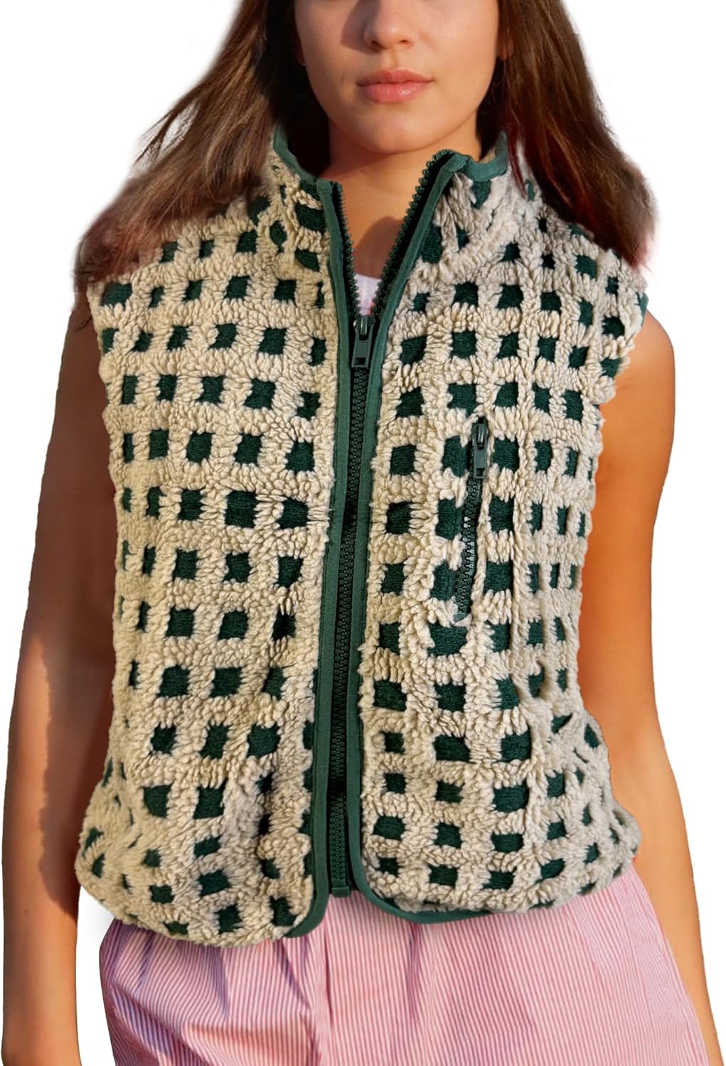 Womens Checkered Sherpa Vest for Winter Style and Comfort