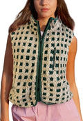 Womens Checkered Sherpa Vest Sleeveless Winter Fleece Jacket - Cozy Do