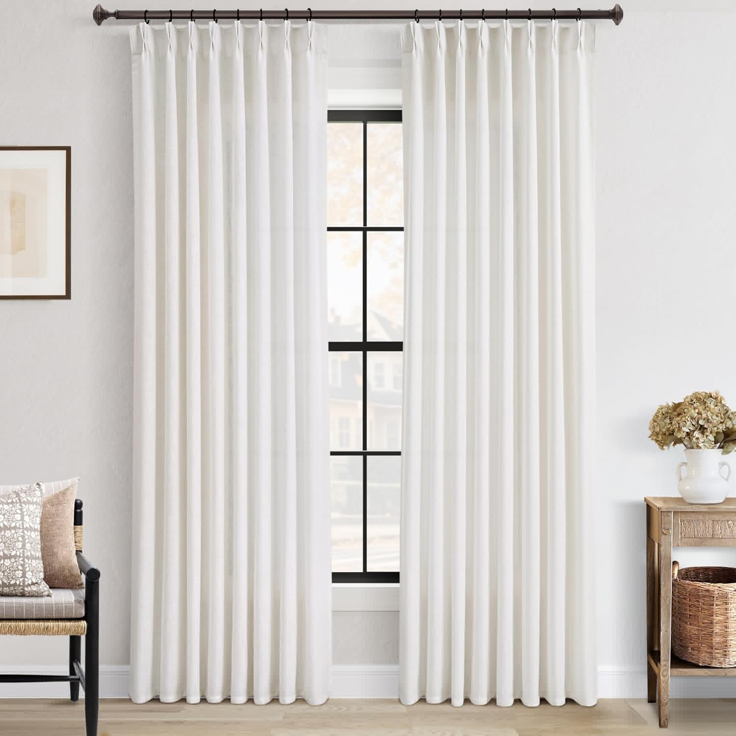 Natural Pinch Pleated Linen Curtains for Elegant Living Spaces