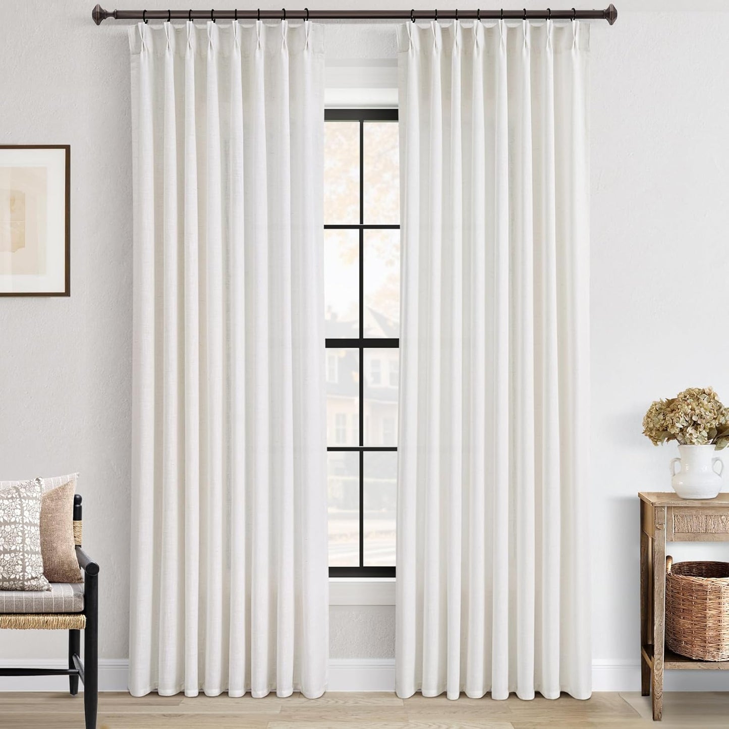 Elegant 98 Inch Pleated Linen Curtains for Living Room Decor
