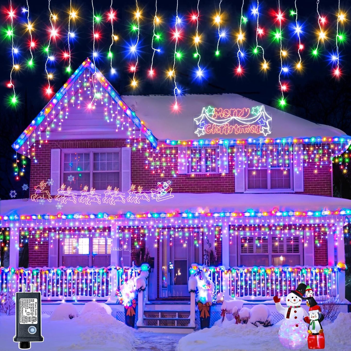 Icicle Christmas Lights Outdoor - 66ft 640 LED Multicolor Lights