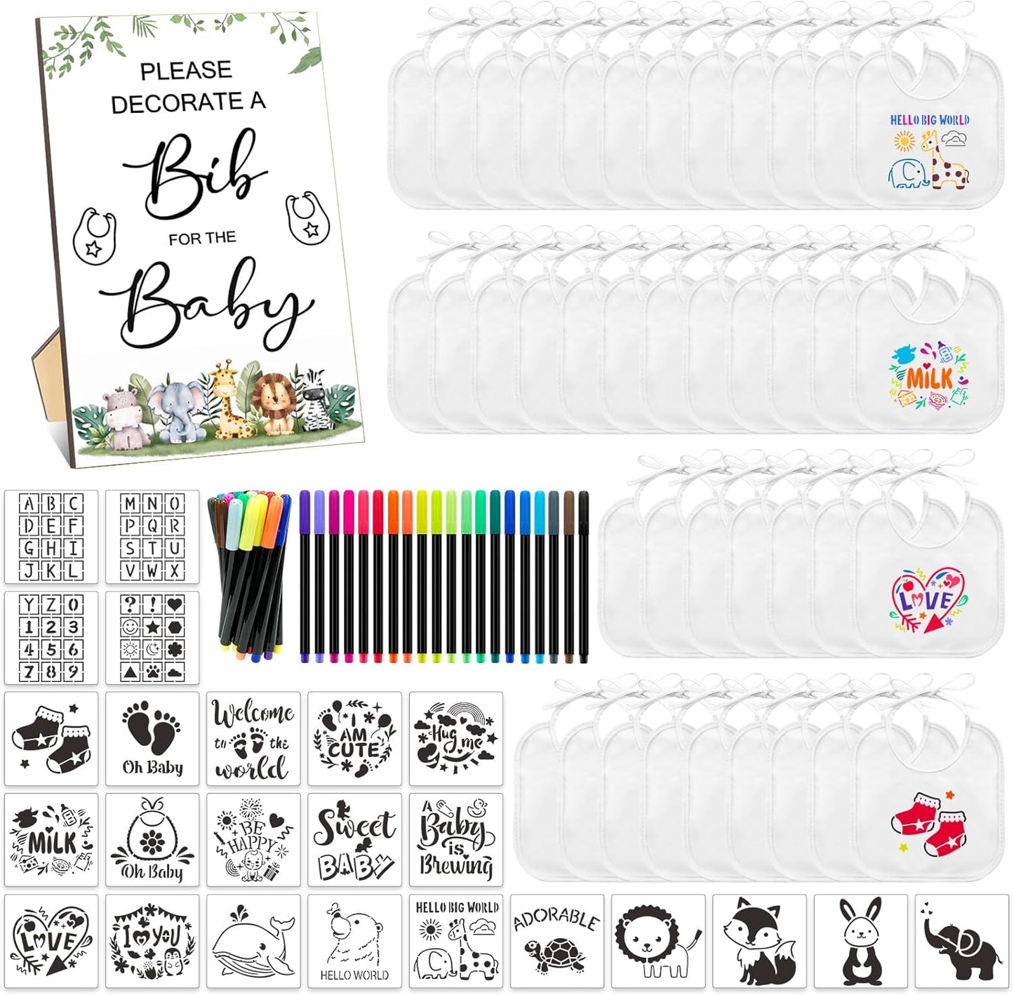 DIY Baby Bibs Decorating Kit with Stencils and Markers for Fun