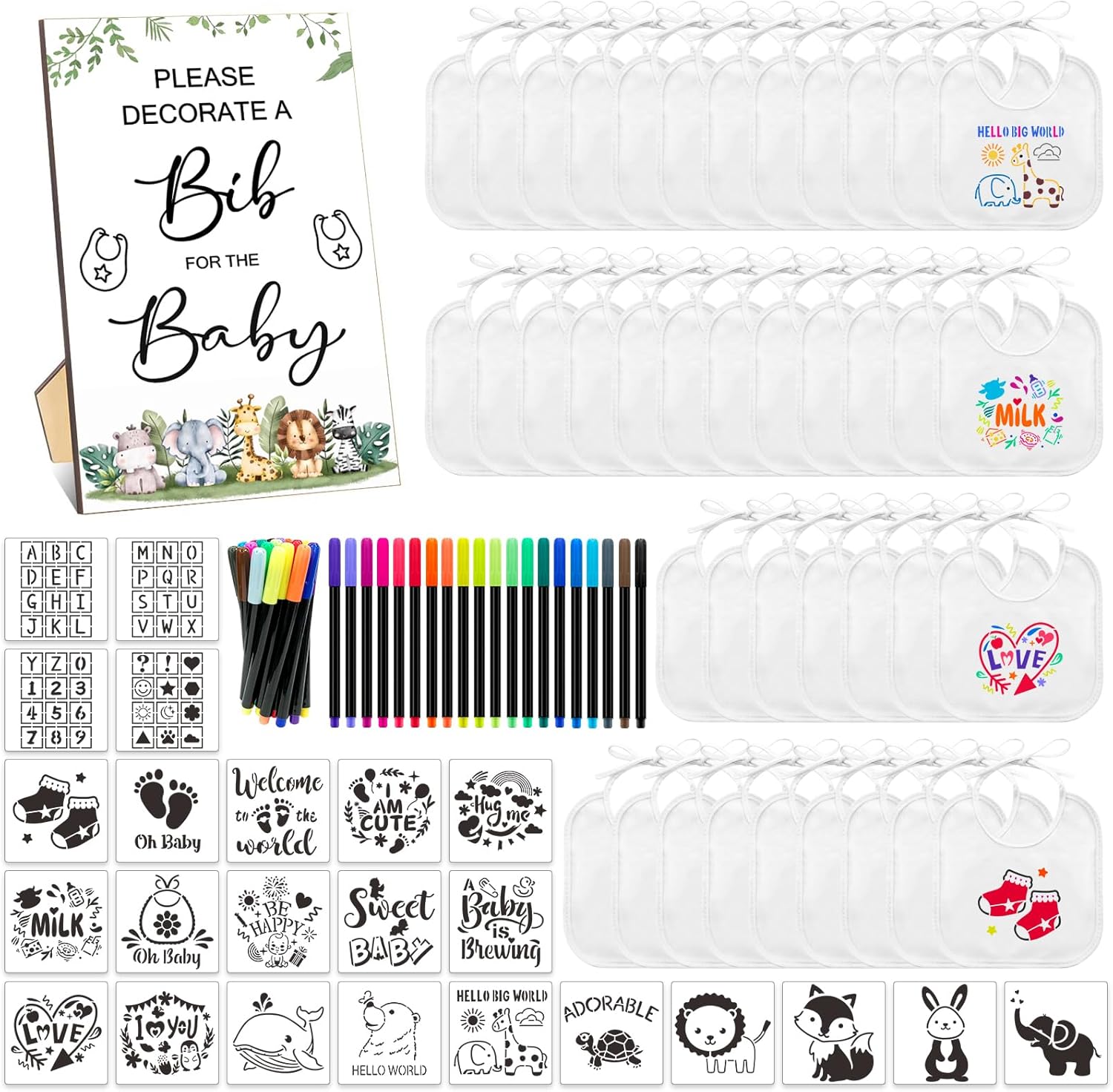 DIY Baby Bibs Decorating Kit with Stencils and Markers for Fun