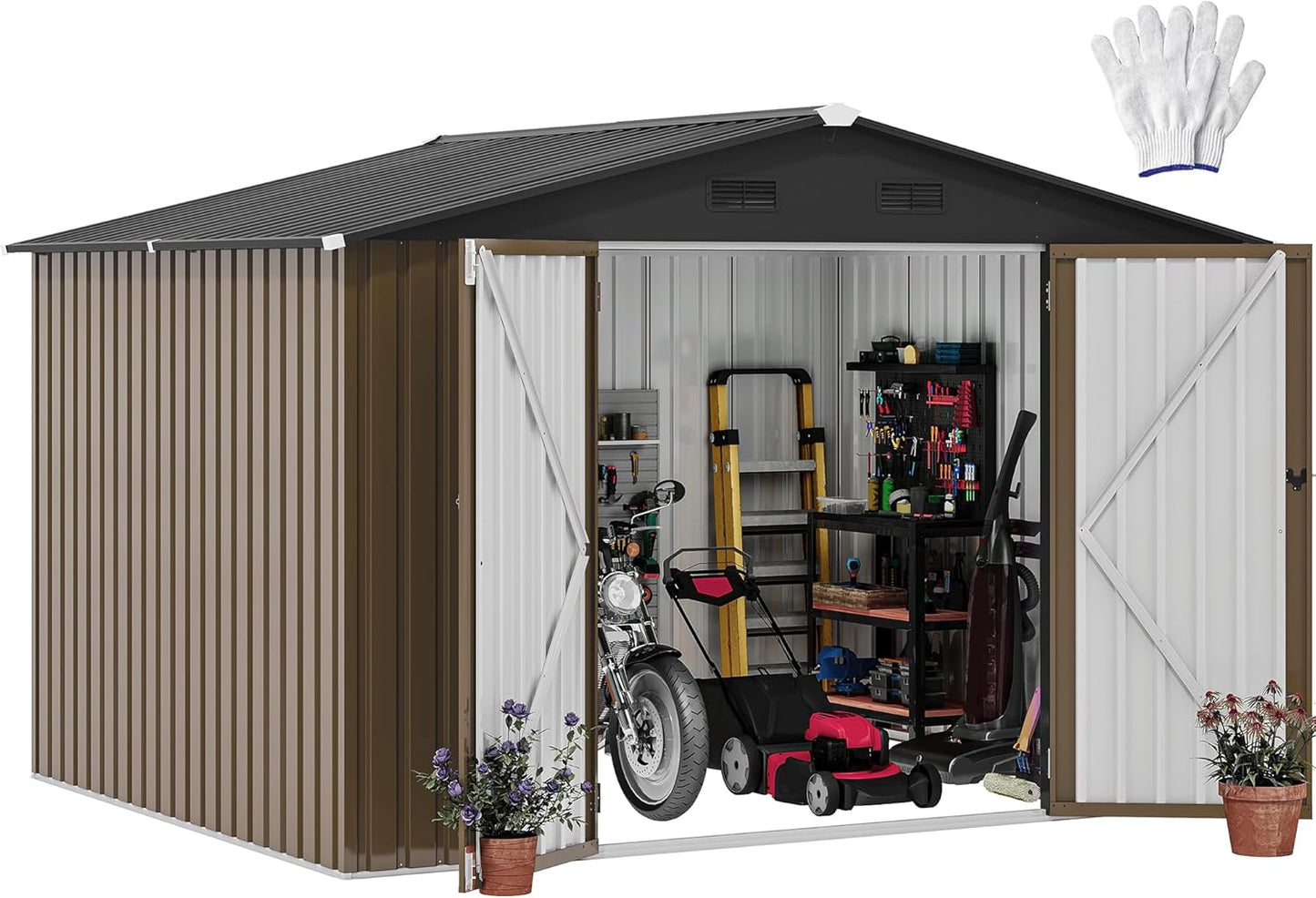 DWVO 10x8FT Outdoor Storage Shed for Garden Equipment and Tools