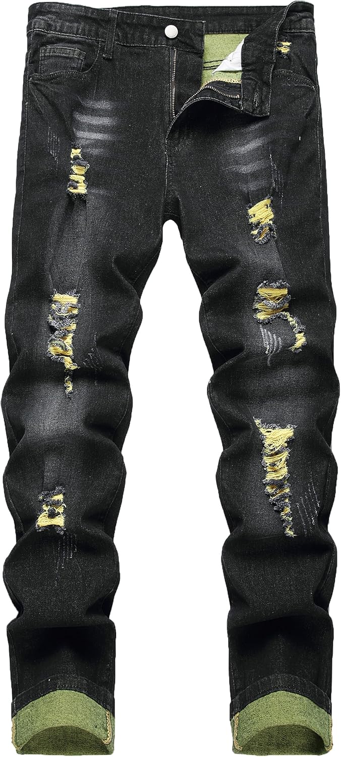 QIMYUM Mens Ripped Jeans for Comfort and Style in Denim