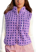 Womens Checkered Sherpa Vest - Sleeveless High Neck Plaid Zip Up