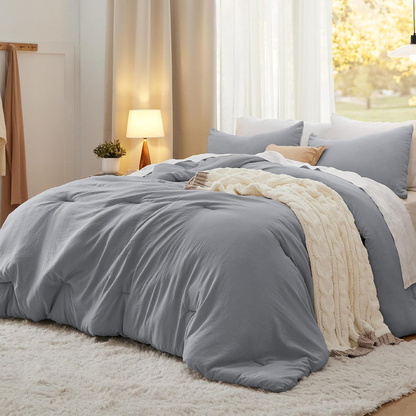 Bedsure King Size Comforter Set for All Seasons in Grey