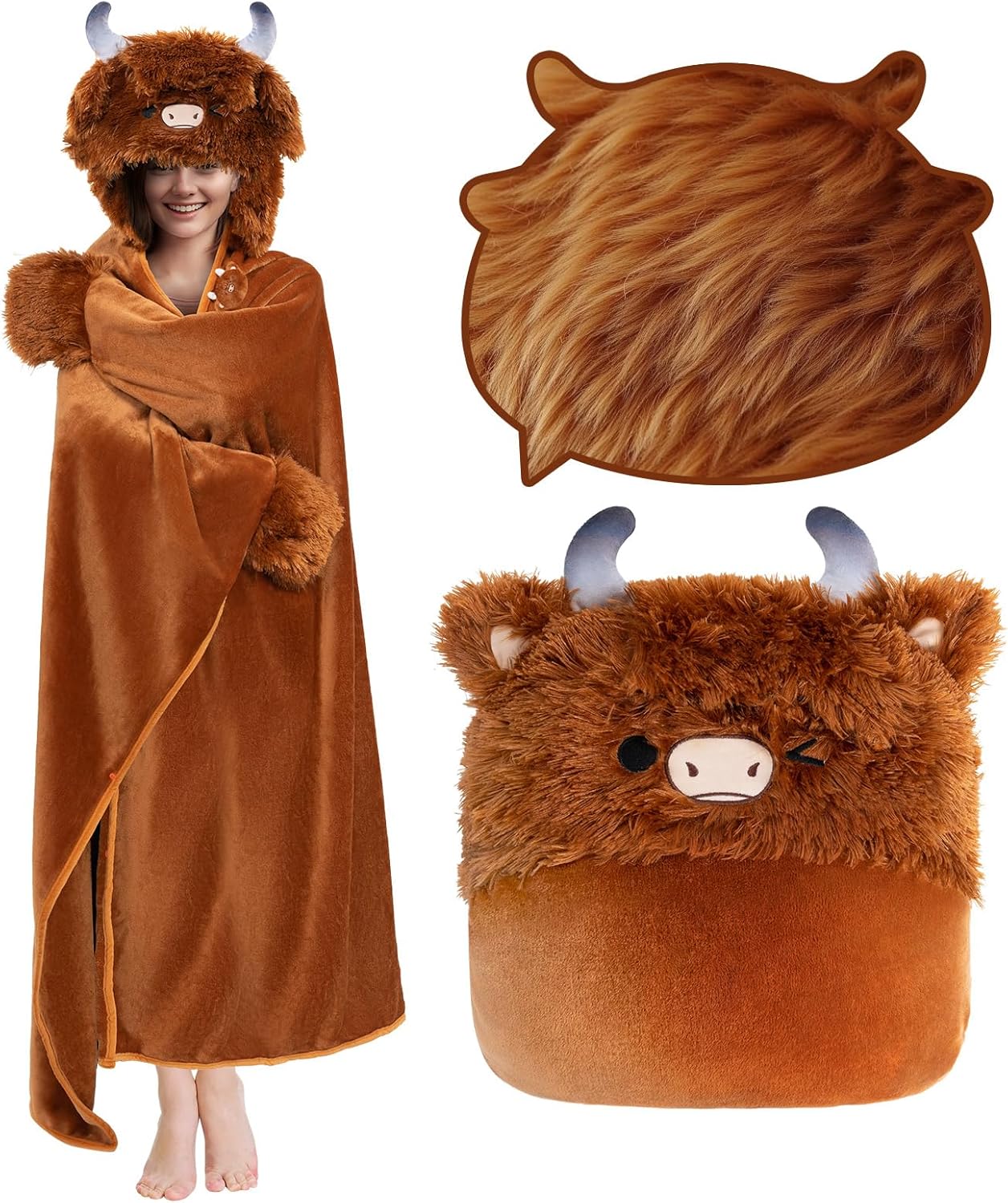 Ultimate Softness Highland Cow Wearable Blanket Hoodie for Comfort