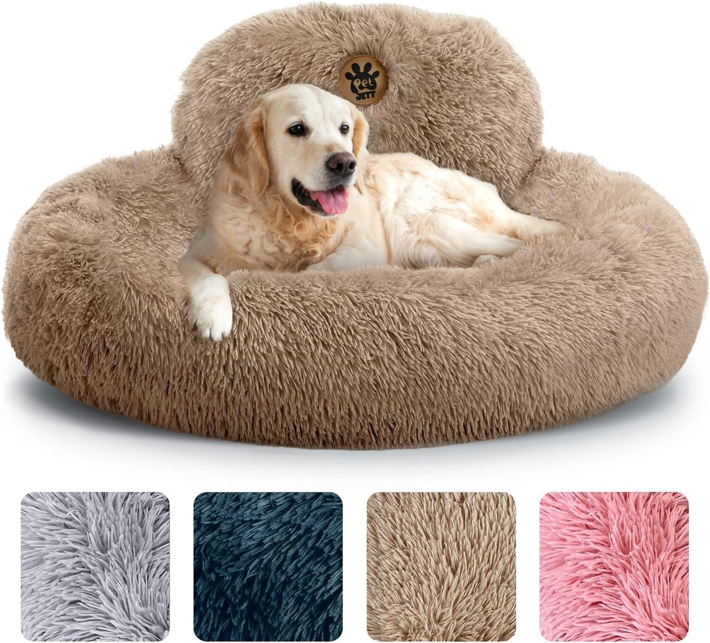 PetJett Calming Large Dog Bed - Cozy Faux Fur Comfort for Pets