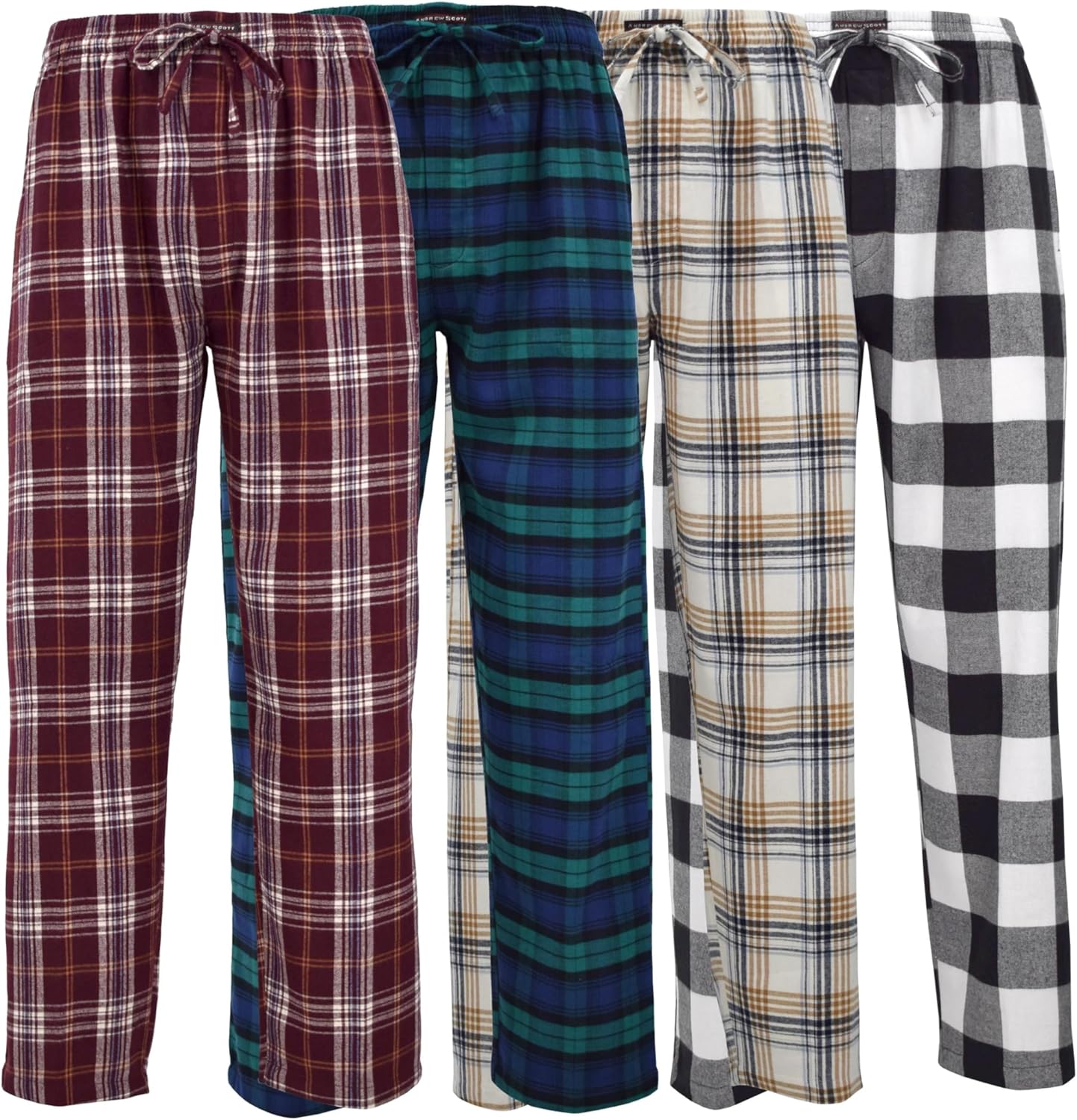 Andrew Scott Men's Cotton Flannel Pajama Sleep Pants 4 Pack