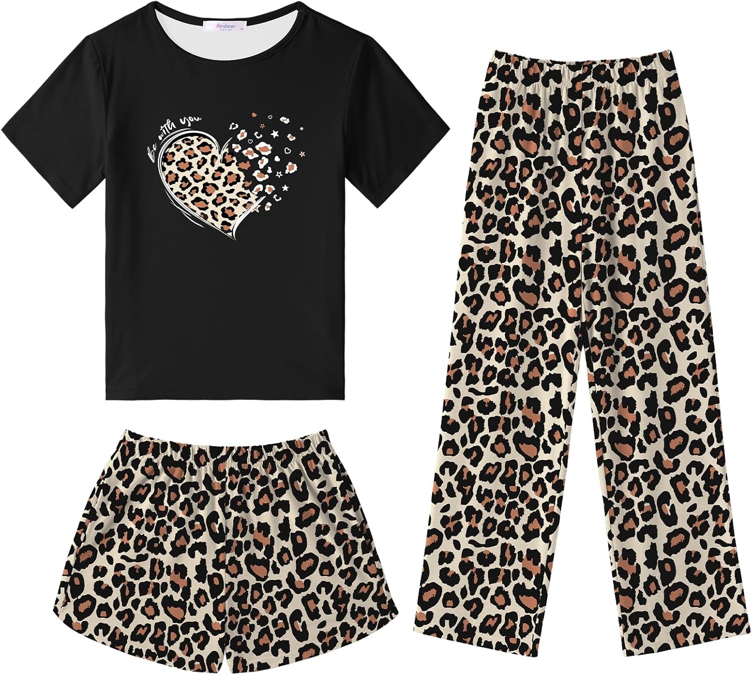 Arshiner Girls Pajama Set 3 Piece Cute Soft Sleepwear for Summer