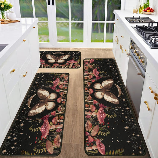 Mushroom Kitchen Rugs and Mats Non-Skid Washable Set of 3