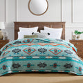 Aztec King Size Boho Sherpa Throw Blanket - Aqua 108 x 90 in