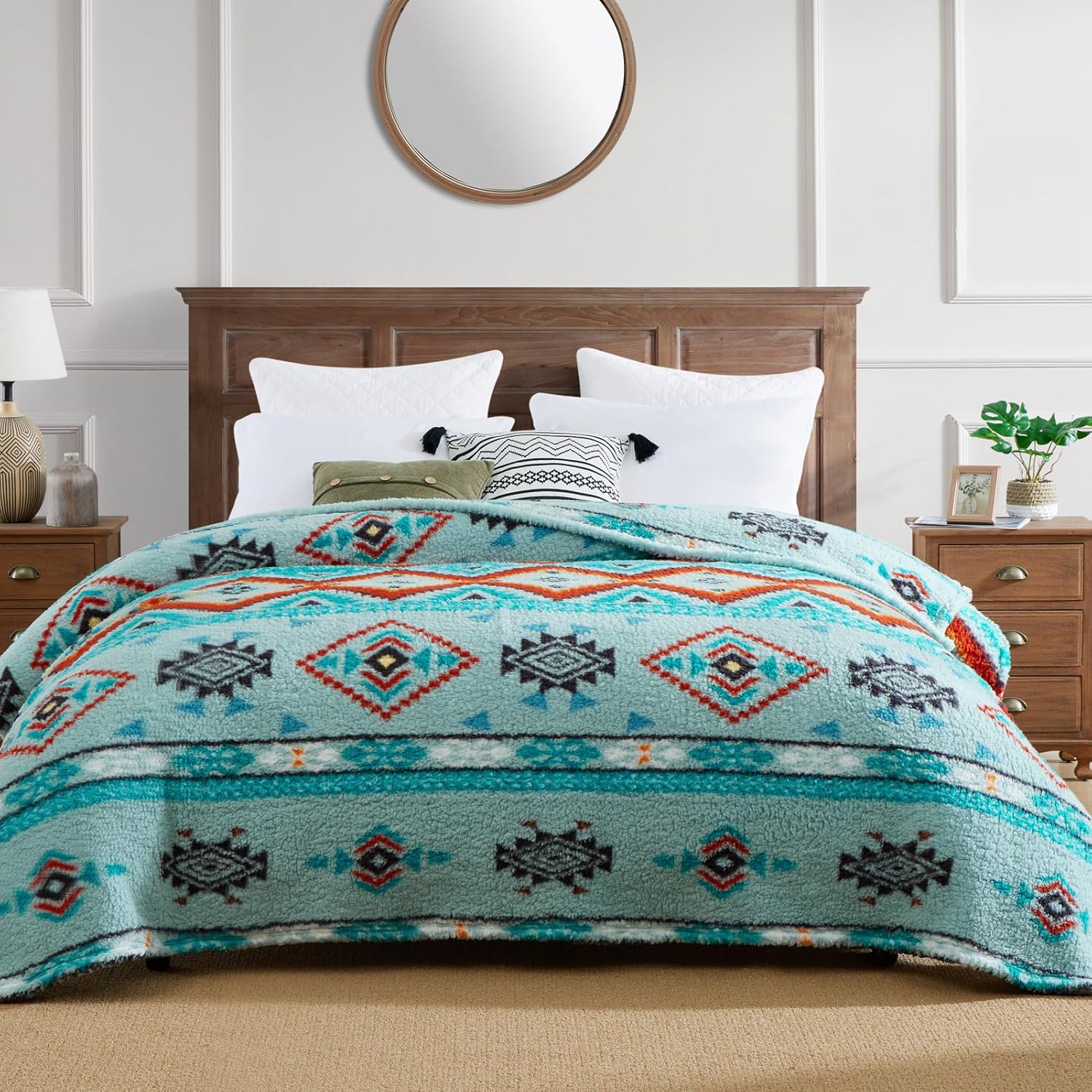 CASAAGUSTO Boho Sherpa Throw Blanket for Cozy Comfort