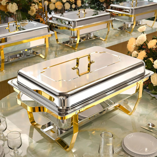 Chafing Dishes for Buffet 4 Pack, 9QT with Rolled Edge Design