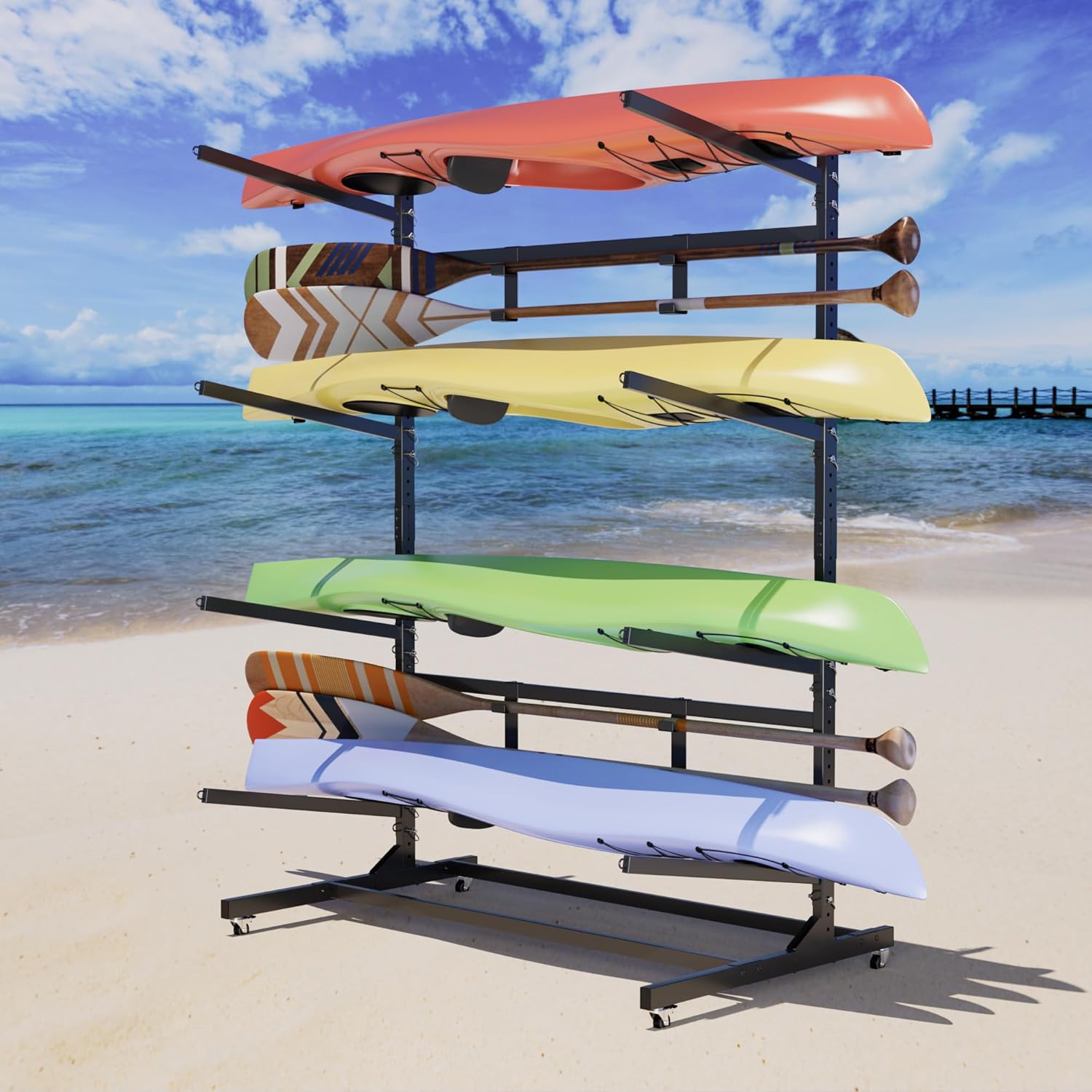 Freestanding Kayak Storage Rack with Wheels for Easy Mobility