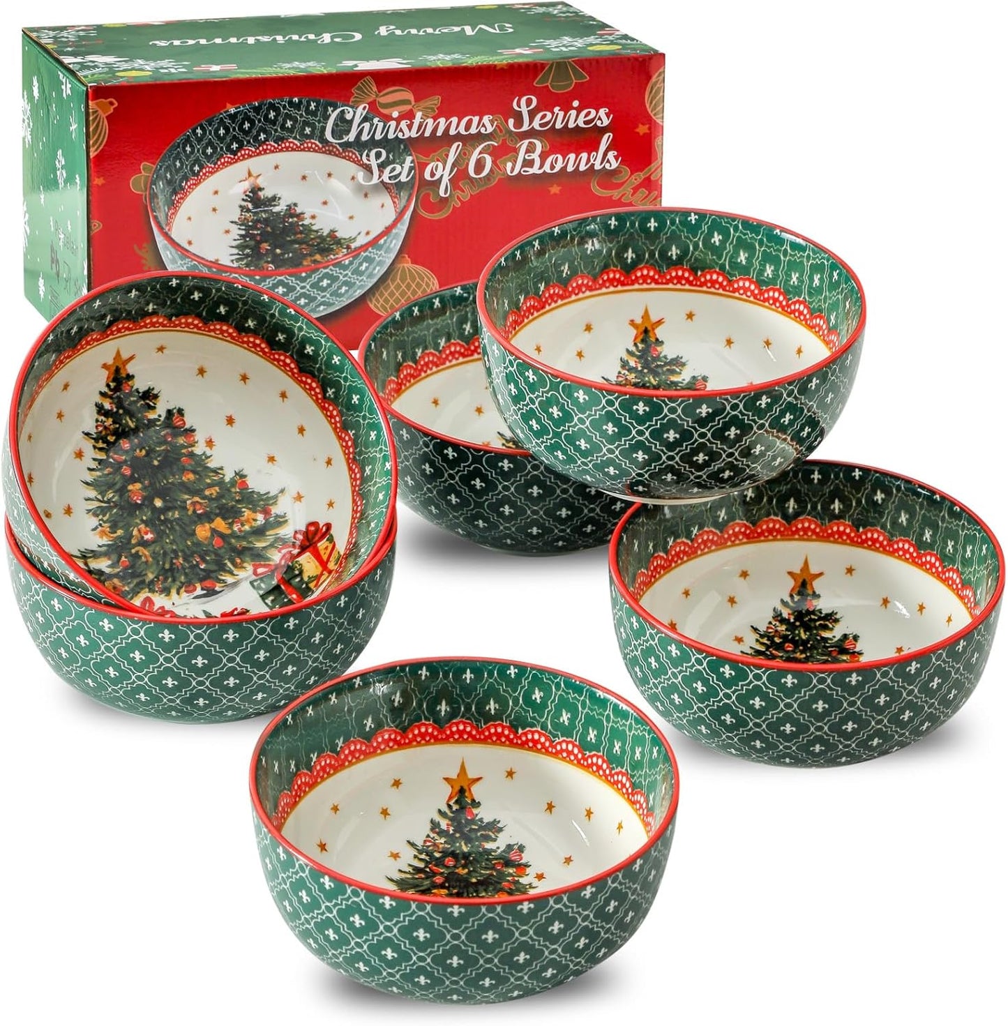 Ceramic Bowls Set of 6 for Festive Christmas Gatherings