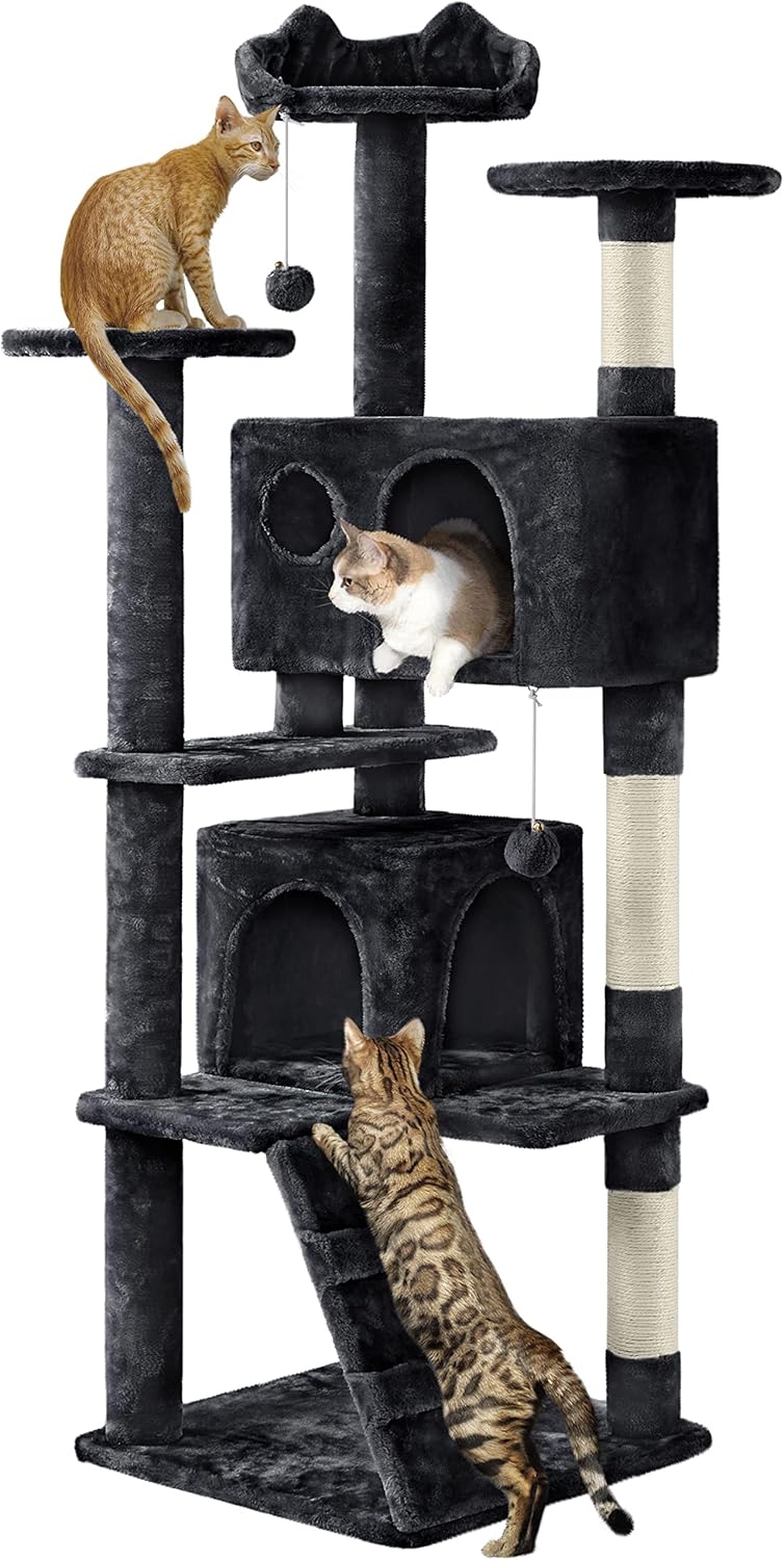 62in Cat Tree Tower with Double Condo and Scratching Posts
