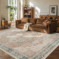8x10 Orange Boho Rug - Washable Low Pile Area Rug for High Traffic
