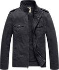 WenVen Men's Casual Washed Cotton Military Jacket - Comfortable