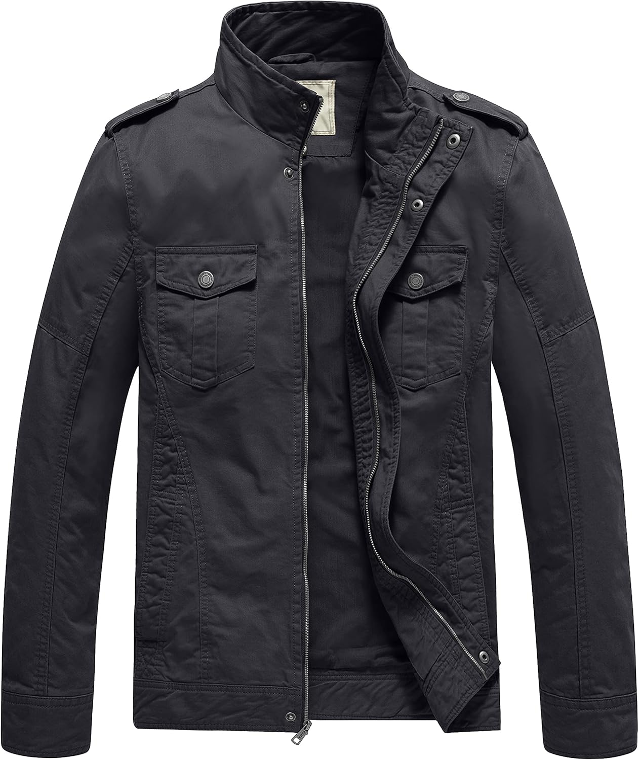 WenVen Men's Casual Washed Cotton Military Jacket for Comfort