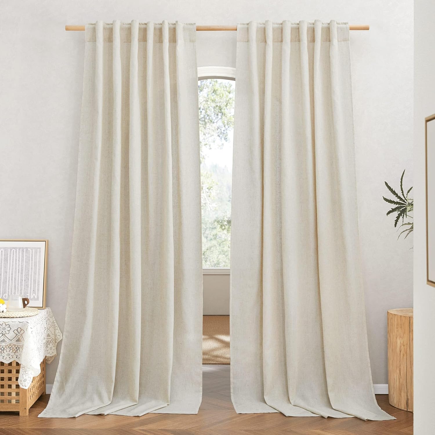 NICETOWN Natural Linen Curtains for Living Room & Bedroom