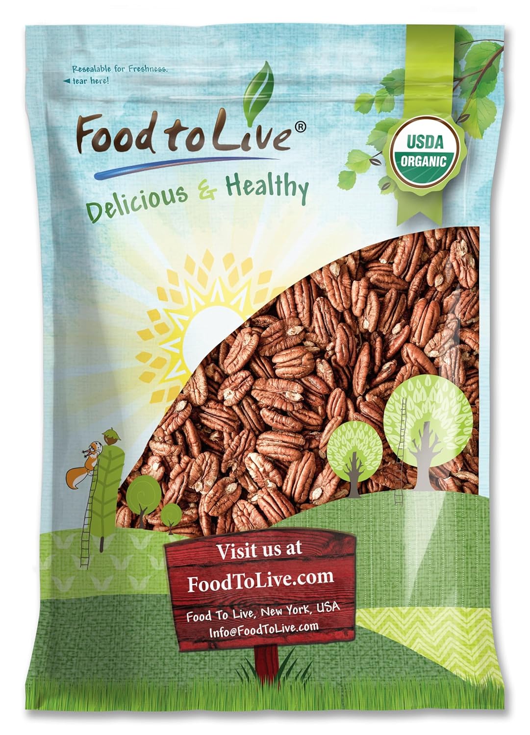 Organic Pecan Halves - Non-GMO, Raw, Unsalted, Vegan Snack