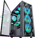 MUSETEX Mid-Tower PC Case with 6 PWM ARGB Fans and Glass Panel