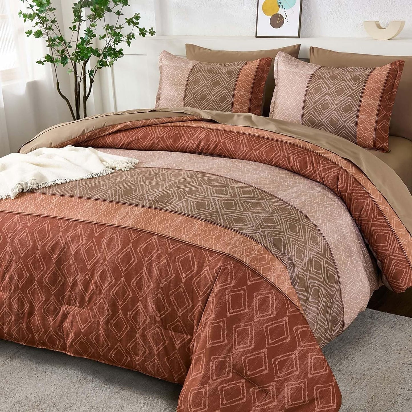 Dinjoy Boho Queen Comforter Set for Cozy All Season Bedding