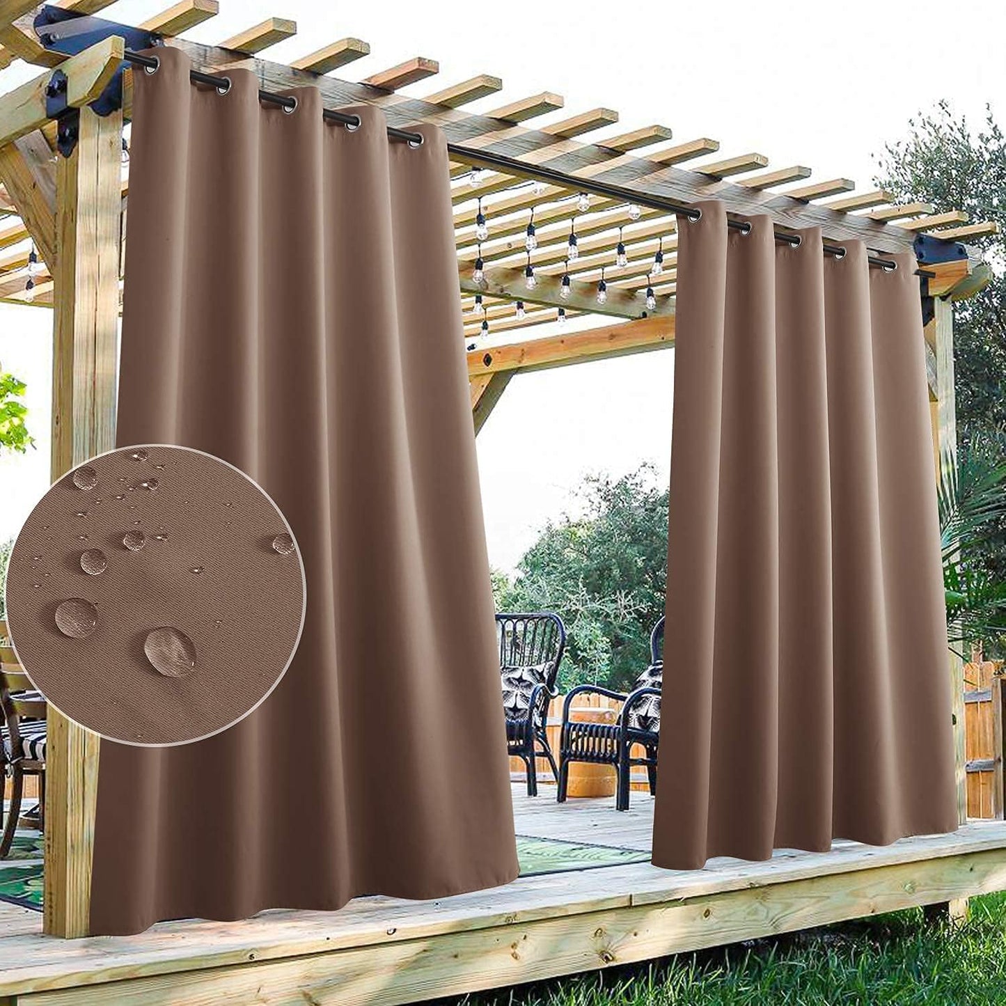 StangH Outdoor Waterproof Curtains for Patio - Mocha 70in x 84