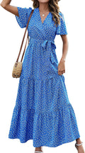MASCOMODA Womens Swiss Dot Maxi Dress Wrap V Neck - Flowy Summer Guest