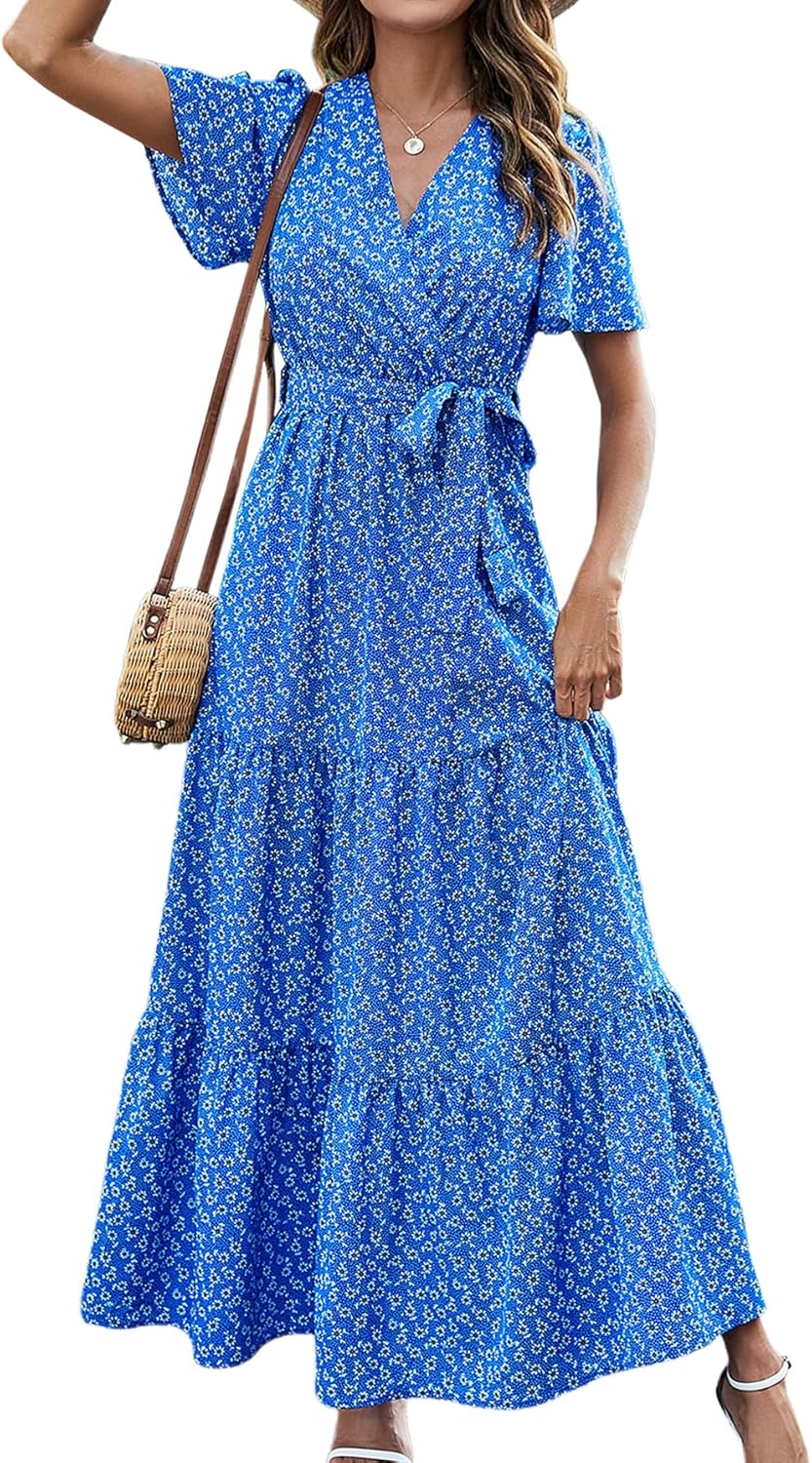 MASCOMODA Womens Summer Swiss Dot Maxi Dress for Weddings