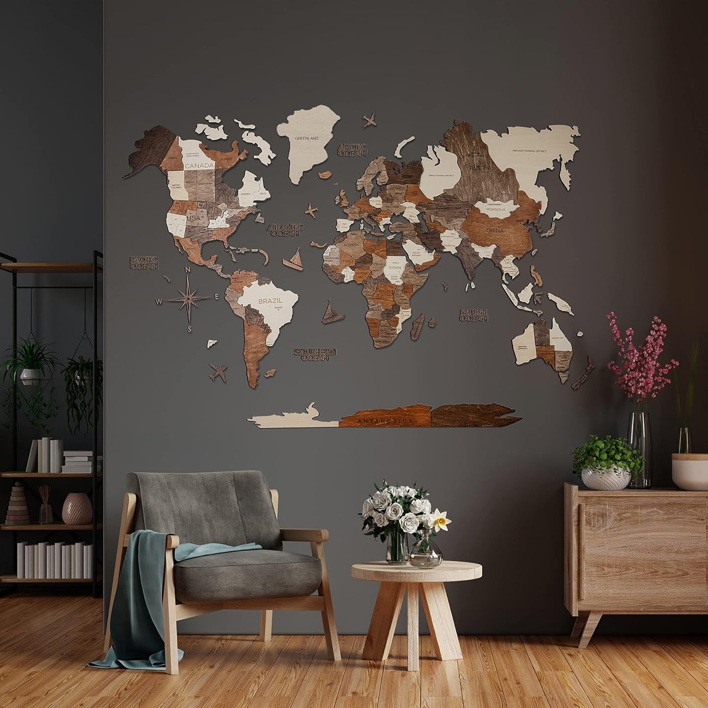 Handmade 3D Wood World Map Wall Art for Travel Lovers