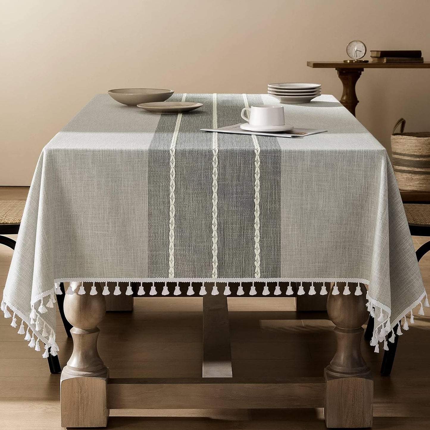 ZeeMart Contrast Linen Table Cloth for Farmhouse Style Decor