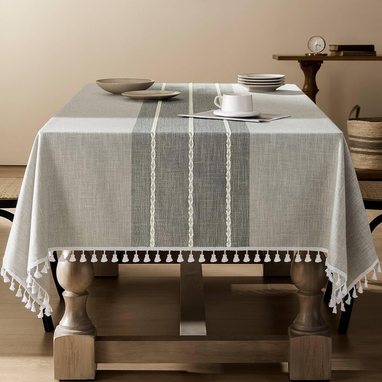 ZeeMart Contrast Linen Table Cloth for Farmhouse Style Decor