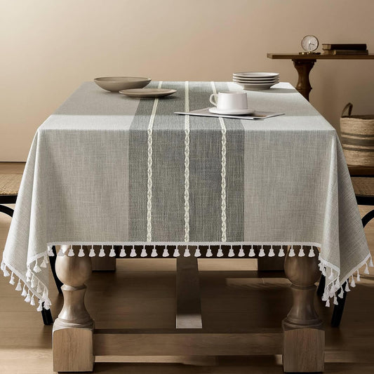 ZeeMart Contrast Linen Table Cloth for Farmhouse Style Decor
