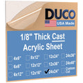 Clear Cast Acrylic Sheet 1/8 in 24 x 24 - USA Made