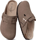 Women's Suede Clogs Leather Mules with Cork Arch Support - Comfort