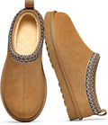 Genuine Suede Fuzzy Slippers for Women - Cozy Mini Boots for Indoor