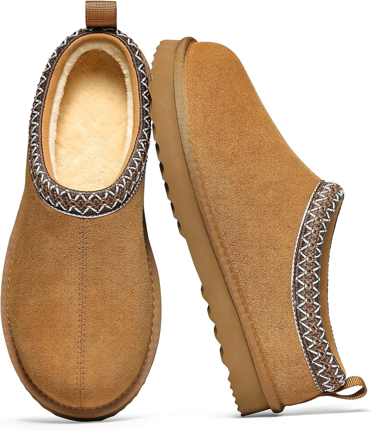 Genuine Suede Fuzzy Slippers for Women Winter Warm House Shoes