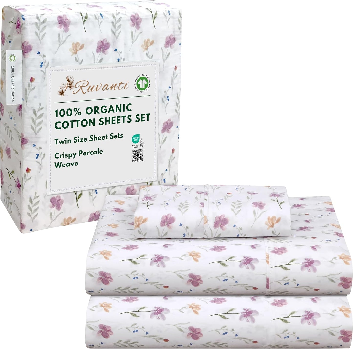 100% Organic Cotton Twin Size Sheets with Deep Pocket Fit