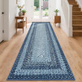Washable Runner Rug 2x8 Blue Modern Printed Braided Runner - Machine