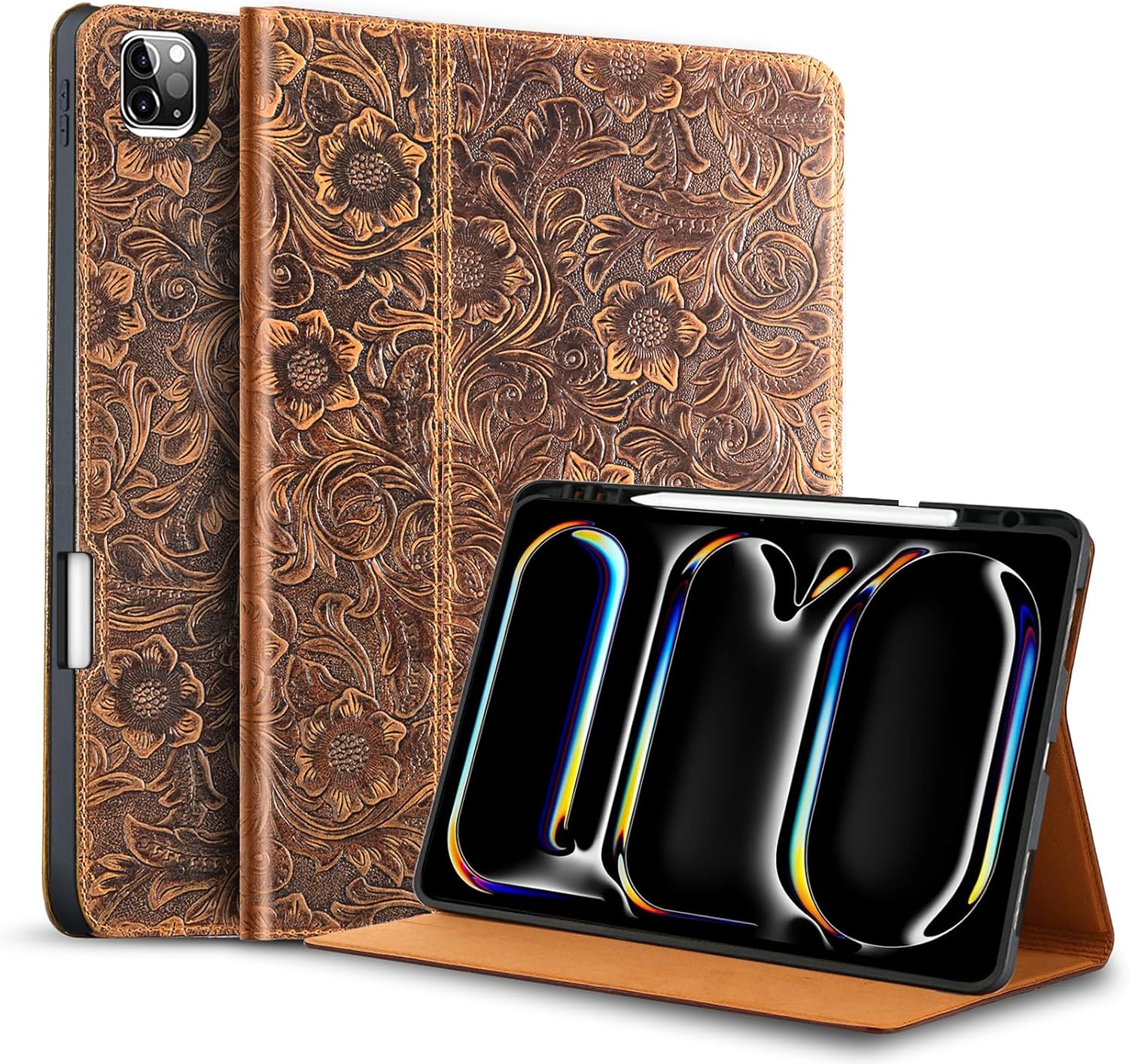Genuine Leather Case for iPad Pro 13 Inch M4 2024 with Pencil Holder