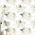 Beige and Gold Floral Peel and Stick Wallpaper - Removable, Waterproof