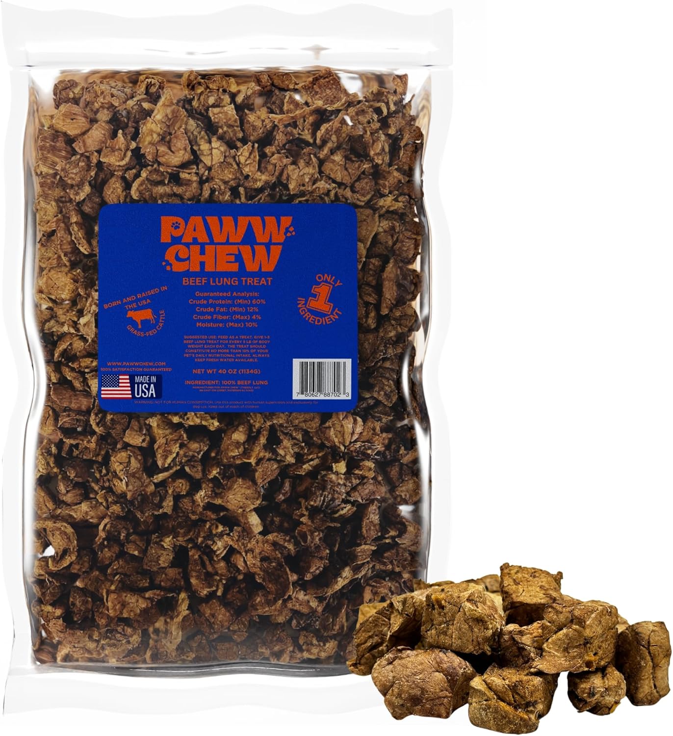 Paww Chew Beef Lung Dog Treats - Natural High Protein Snack