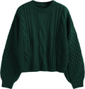 ZAFUL Women's Solid Knit Cable Sweater - Oversized Lantern Sleeve